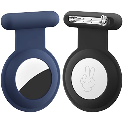 Hidden Airtag Holder for Kids - (2 Pack)Airtag Hidden GPS Tracker Case Compatible with Apple Airtag, Silicone Air tag Holder with Brooch Pin, Airtags Clip for Child/Elderly/Backpack/Luggage-Black/Blue