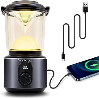 Yonktoo Camping Lights, 10400mAh Camping Lantern USB-C Rechargeable Running 350Hrs, Camping Lamp with LED Screen, 5 Light Modes Waterproof Tent Lights for Fishing, Hiking, Power Cuts