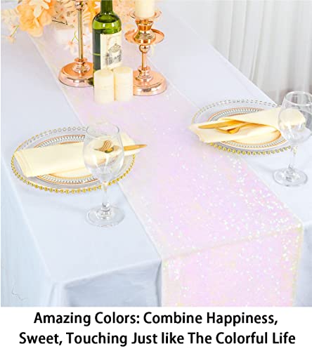 ShinyBeauty Iridescent White Sequin Table Runner #TOP17