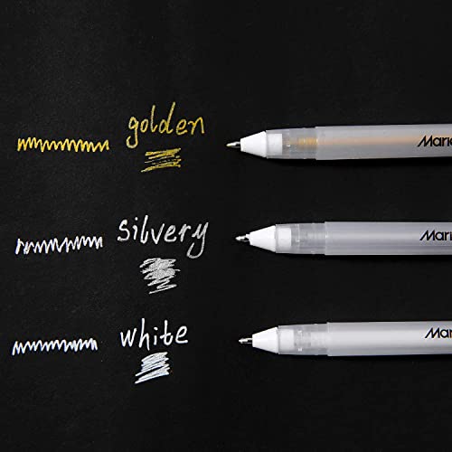 Rvogjp 3 Colors Gel Pen Set - White, Gold And Silver Gel Ink Pens, Archival Ink Fine Tip Sketching Pens For Illustration Design, Art Drawing, Black Paper Drawing, Adult Coloring Book, Pack Of 3 #TOP3