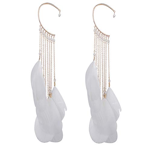 earring 1pcs Warna Bulu Telinga Hook Klip Pada Anting-anting Tanpa Tindik Untuk Wanita Aksesoris Panjang Jumbai Manset Anting-anting Perhiasan