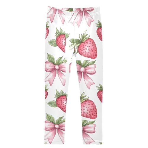 Boccsty Pink Bow and Strawberry Leaves Girls Leggings Kids Yoga Pants Dance Active Tights 4T