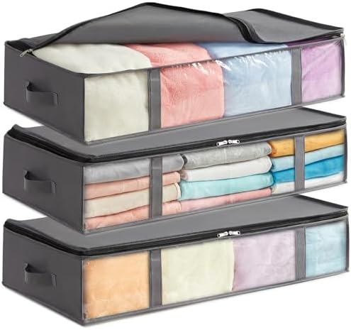 Lifewit 3 Stück 90L Unterbett Aufbewahrungsbox, Faltbare Unterbettkommode | Aufbewahrungstasche Storage Boxes mit Deckel, Unterbett Aufbewahrung für Kleider Unterbett Kleiderschran