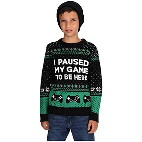 Gamer Ugly Christmas Sweater Kids Gifts for Gamers I Paused My Game to Be Here Youth Holiday Xmas Sweaters Medium Multicolor Cover