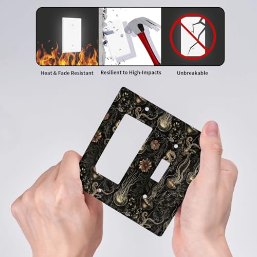 Decorative Outlet Covers Black Gold Jellyfish Squid Deep Sea Creatures 2 Gang Outlet Cover Wall Plate Single Toggle Rocker Light Switch Cover Plate Switch Plate Covers for Home Decor