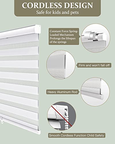 Bliwans Cordless Zebra Blinds,34" W X 72" H,White-Zebra Blinds,52" W X 64" H,White #TOP3