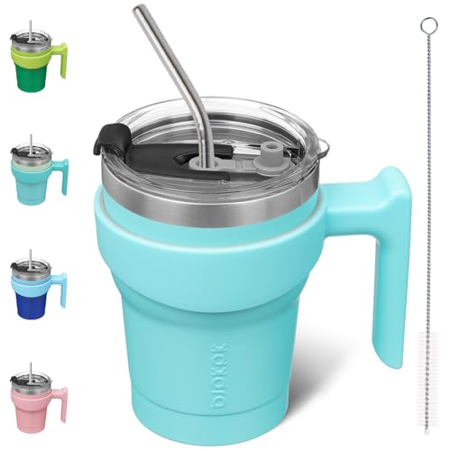 Image of BJPKPK 10 oz Mini Tumbler with Lid, Straw & Handle, Insulated Steel Cup