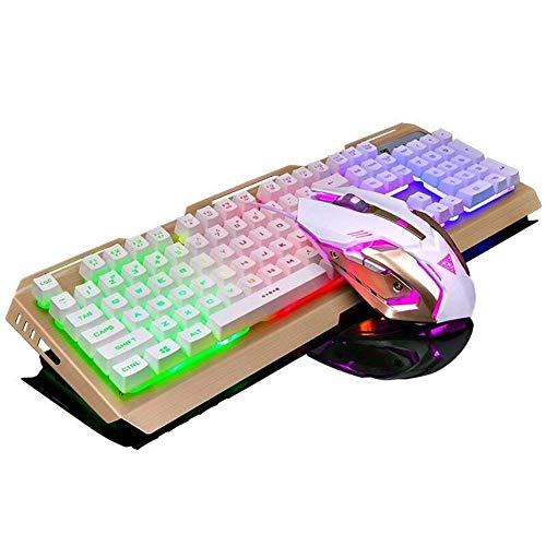 ANZERWIN Gold Gaming Keyboard and Mouse Combo Wired,Rainbow Keyboard Backlit,Color Change LED Keyboard Computer Keyboard,Lighted PC Mouse,USB Keyboard White Key Caps,Golden Metal Frame,for Gamer ANZERWIN Gold Gaming Keyboard and Mouse Combo Wired,Rainbow Keyboard Backlit,Color Change LED Keyboard Computer Keyboard,Lighted PC Mouse,USB Keyboard White Key Caps,Golden Metal Frame,for Gamer