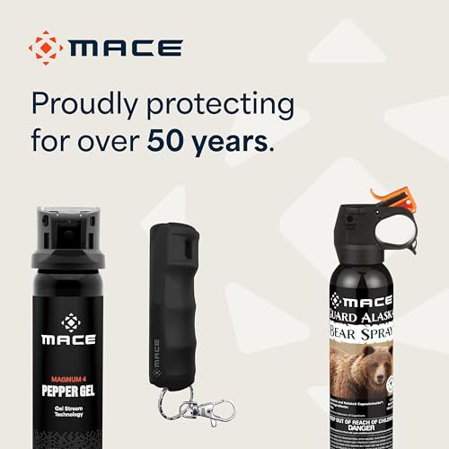 Mace Pepper Spray - 2-Pack Clip On Hard Case Model, 0.42 oz, 12 Feet Range, Max Police Strength, Long Lasting UV Dye, Flip Top Safety Cap, Self Defense Pepper Spray for Women & Men - Black