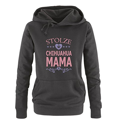 Stolze Chihuahua Mama - Herz - Damen Hoodie - Schwarz/Rosa-Violett Gr. S
