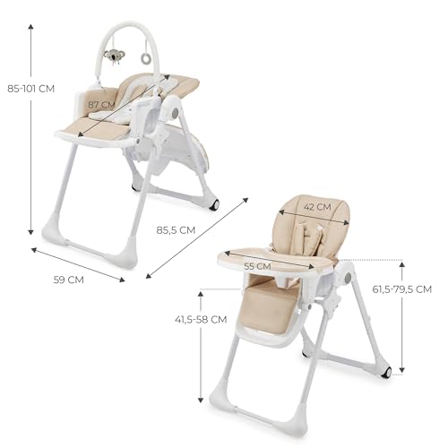 Miniatura 11 de Kinderkraft Tummie Trona Bebé, 2 En 1, Trona Para Niños, Trona Combinada, Asiento Desde Los Primeros Meses De Vida, Reposapiés, Posición Tumbada, Con Juguetes, Ajustable, Beige
