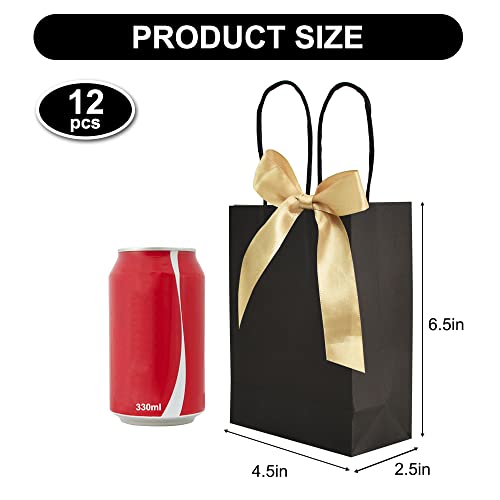 BEISHIDA Gift Bags - Black Gold Small Paper Bags with Handles and Ribbon for Wedding Birthday Parties (Mini, 6.5 x 4.5 x 2.5 Inch, 12PCS) - Thumbnail 2