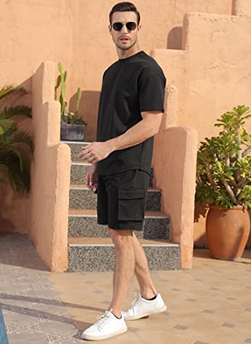 Yawyews Men's 2 Piece Outfits Casual Tracksuit Cargo Shorts Summer Athletic Drop Shoulder Sleeve Sportwear Set #TOP3