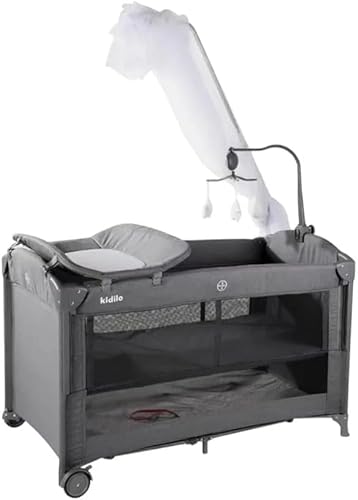 سرير اطفال قابل للطي T701L من كيديلو - سرير نوم محمول خفيف الوزن للاطفال مع قماش ناعم، قفل امان واطار قوي - مثالي للمنزل والسفر والرعاية النهارية - رمادي