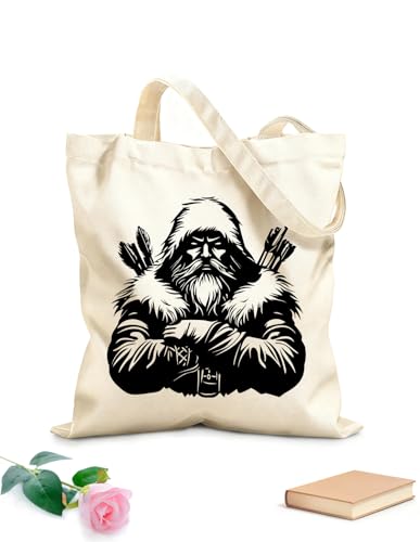 XIARON Canvas Bag fierce winter warrior with fur hood and bow arrows perfect 340g/m² thick fabric Sketching bag M Black