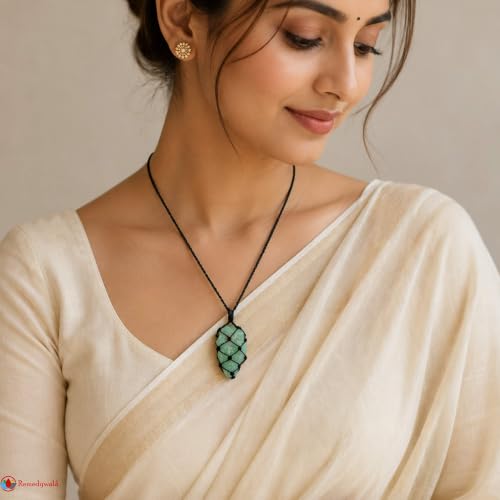 Image of REMEDYWALA Charged Energized Raw Stone Thread Cage Wrapped Pendant | Raw Stone Thread Cage Wrapped Pendant for Women and Men