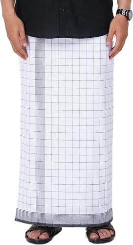 Image of PRAKASAM COTTON Velcro Pocket Dhoti | Thalapathi Border Readymade Cotton Kerala Mundu for Men