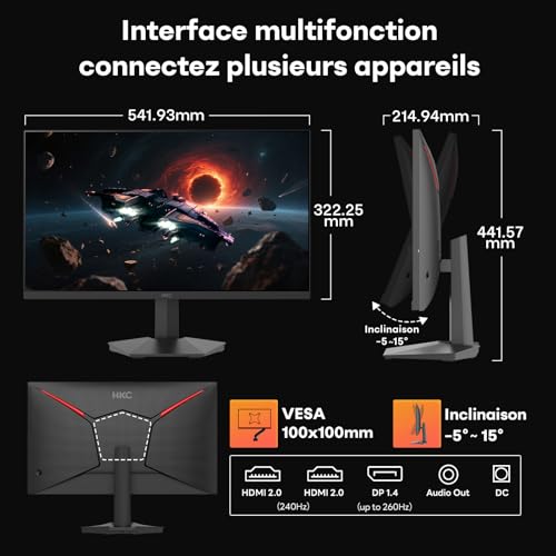 HKE G24H3D Écran PC Gamer 24 Pouces IPS FHD 240Hz Jusqu'à 260Hz HDR400 Ecran Gaming – vue 7