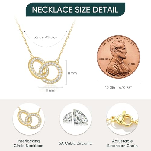 Image of Gifts for Mother Daughter Necklace -14K Gold Plated Interlocking Circles Zirconia Pendant Necklace, Dainty Mom Necklace for Women, Birthday Mother's Day Jewelry Gift for Her