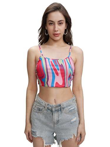 Image of Tokyo Talkies Women's Graphic Print Fitted Crop Top | Shoulder Straps | Chic & Versatile Cut Out | Perfect for Casual & Layered Looks | Tops for Woman | Women Tops | Women Crop Top