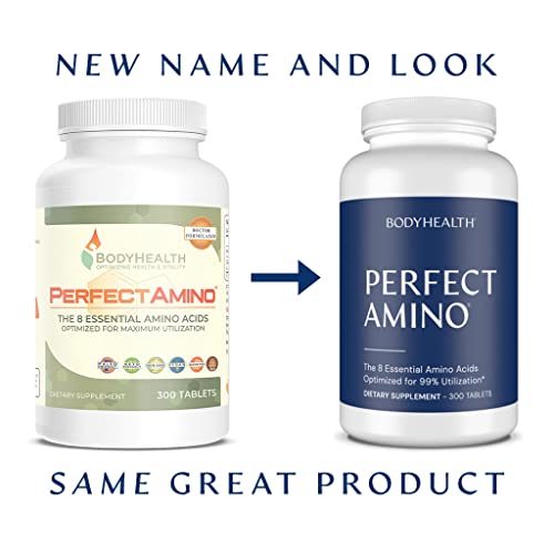 Bodyhealth Perfectamino (300 Tablets) 8 Essential Amino Acids Supplements With Bcaa, Increase Muscle Recovery, Boost Energy & Stamina, 99% Utilization, Vegan Branched Chain Protein Pre/Post Workout #TOP1