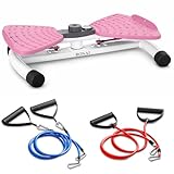 Ronai Waist Twister Machine with Resistance Bands – Adjustable Ab Twister Board for Home Fitness, Dual Pedals, Quiet Rotation, Tracks Time/Reps/Calories, 300 Lbs Capacity (Pink)