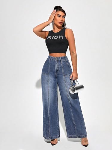 Image of KOTTY Wide Fit Denim Pants - Women's High Rise Wide Leg Comfort
