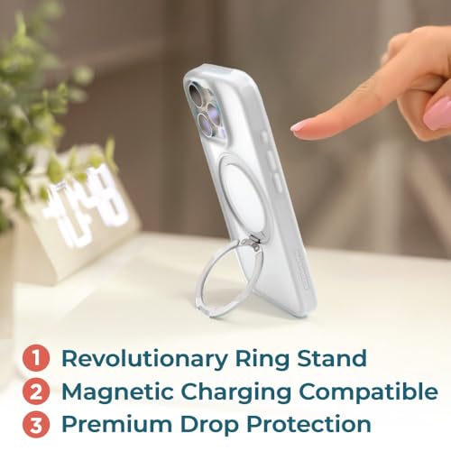 BLACK+DECKER 360°Spin Magnetic Stand for iPhone 16 Pro Max Case, Compatible with MagSafe Protective Stylish for iPhone16 ProMax Case, Ostand Kickstand Rotatable, Lanyard, Extra Buttons, White by BLACK+DECKER - Used condition - Image 2