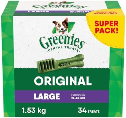 GREENIES Gâteries pour chiens Original Grand format Soins dentaires naturels, (34 gâteries) 54 oz. Paquet