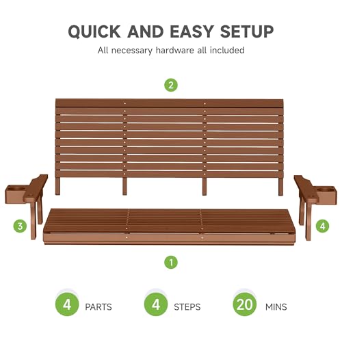 Real Relax Front Porch Swing, Wooden Upgraded 3 Person Seat Bench Swing Hanging Chair with Cup Holders, Heavy Duty 880 Lbs, 22" Deep Seat for Outdoor, Patio, Backyard, Garden, 5 FT (Teak Tone) by Real Relax - Image 8