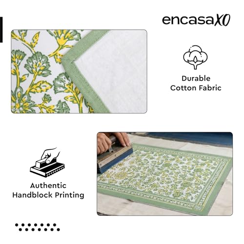 Image of Encasa XO Dining Table Napkins Set of 6 | Sage-02 Block Printed Cotton Canvas Cloth Napkin - 45x45 cm | Jaipur Sanganeri Hand Print