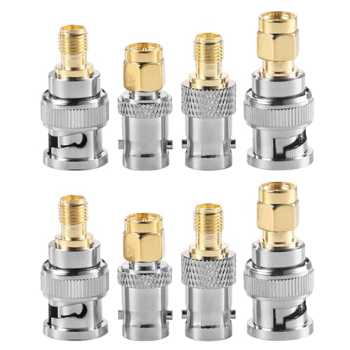 DOCEPERT SMA to BNC - Kit de 2 juegos de 8 conectores coaxiales RF macho BNC a SMA, adaptador para antena RF, cable coaxial, inalámbrico, radio portátil