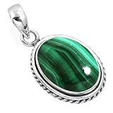 JEWELOPORIUM Real Green Malachite 925 Silver Pendant for Women Stone Victorian Silver Pendant Neckla