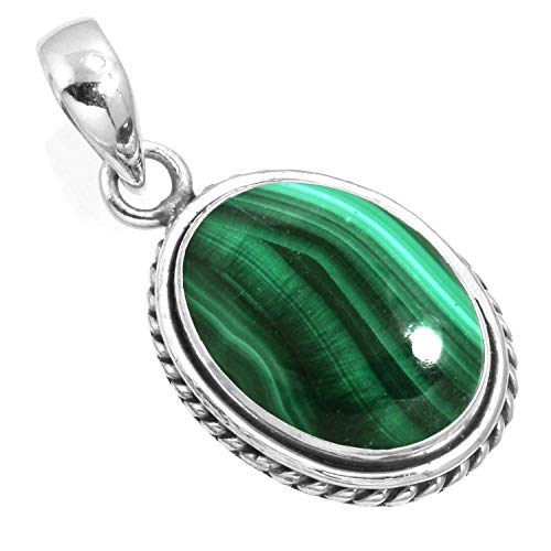 Jeweloporium Real Green Malachite 925 Silver Pendant For Women Stone Victorian Silver Pendant Necklace Engagement Gift Handmade Jewelry #TOP25