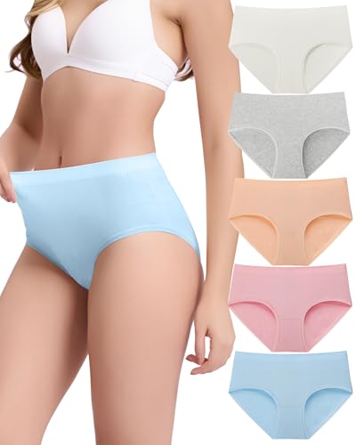BAMBOO COOL Women's Underwear Mid Waist Brief Ladies Seamless Panties Moisture Wicking Stretchy Full Coverage