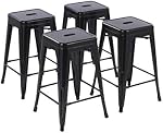 Duramex (TM) Ensemble de 4 tabourets de bar en métal noirs de 24 po, tabourets de bar de hauteur de comptoir, tabourets empilables pour intérieur et extérieur