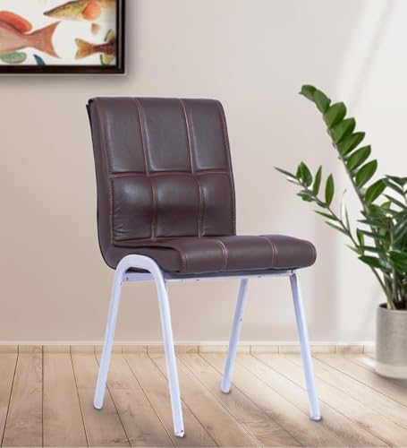 Image of Zidle Glance Visitor Dining Set of 2 Accent Chair for Home| Living| Dining Room| Leatherette Faux Leather with Cushion seat Back | Silver Coated mild Steel Frame (2, Brown)