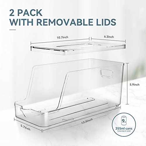 Soda Can Dispenser for Refrigerator with Lids, Stackable Drink Organizer for Fridge, Clear Plastic Refrigerator Organizer Bins, Beverage Can Holders for Pantry, Freezer, Kitchen, Cabinets Set of 2 - Thumbnail 5
