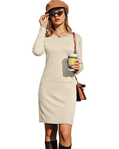 VIISHOW Women's Long Sleeve Round Neck Slim Fit Sweatshirt Dress