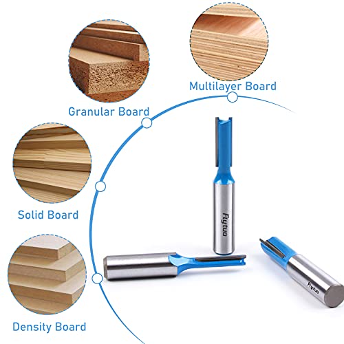 Flytuo Straight Dado Cut Router Bit 1/2 Shank, 3Pcs Double Flute Plywood Straight Cut Router Bit Set For Create Groove, Dado With Diameter 1/4", 3/8", 1/2" #TOP5