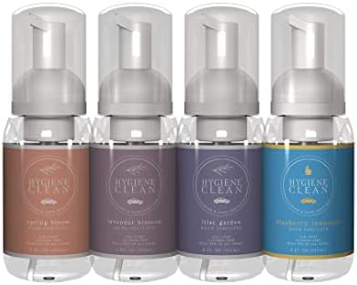 Hygiene Clean Foaming Non-Alcohol Hand Sanitizer Alcohol-Free Foaming Hand Sanitizer with Aloe (4 Pack: Sping Bloom, Lavendar Blossom, Lilac Garden, Blueberry Lemonade) 8 Fl Oz