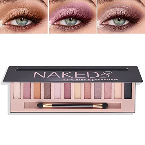 Wyblzpxz 12 Colors Naked Nude Colors Eyeshadow Palette,Matte Blendable Shimmer Eyeshadow Pallete Natural Smooth Texture Pigmented Long Lasting Waterproof Smokey Eye Shadow Palette Makeup(Shimmer) #TOP11