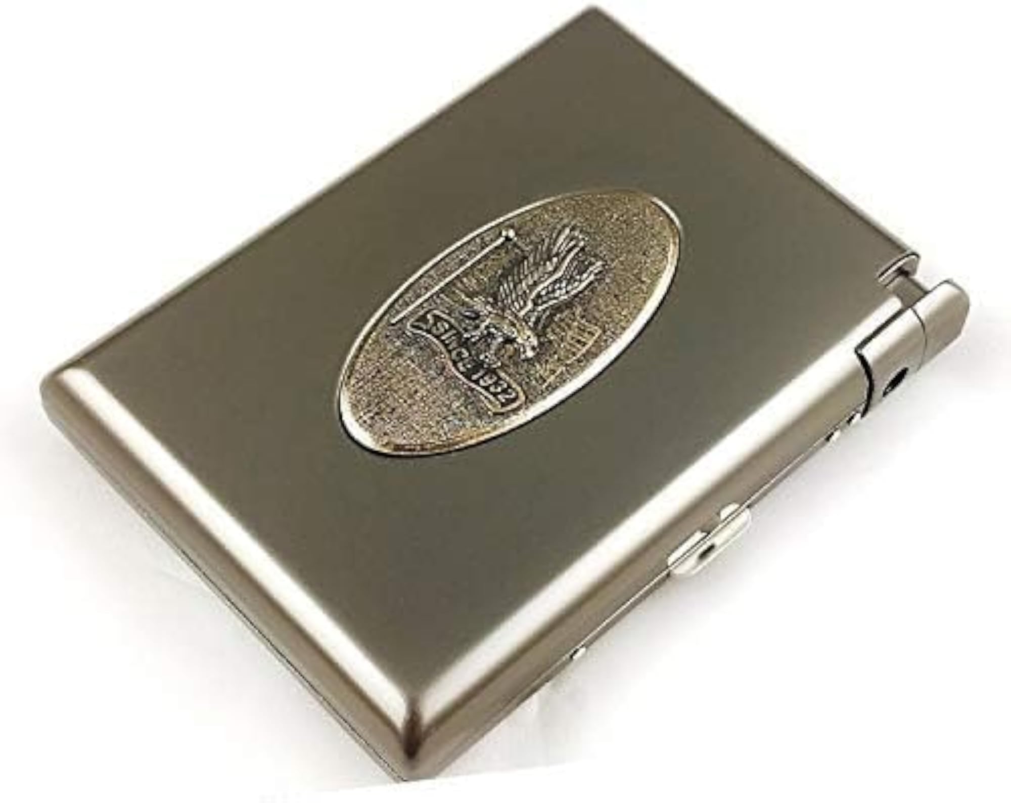 Antique Metal Pocket Cigarette Case Box with Lighter