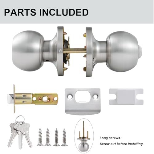Comfhouse 3 Pack Stainless Steel Round Ball Entry Door Knob, Keyed-Alike Entrance Interior/Exterior Door Knob with Lock for Bedroom Bathroom, Front Entry Door Knobs with Lock Same Key, Satin Nickel by Comfhouse - Image 4
