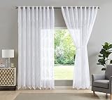 Warm Home Designs Pair of 108 x 108 XL White Curtain Room Dividers with Attached Matching Valance, T