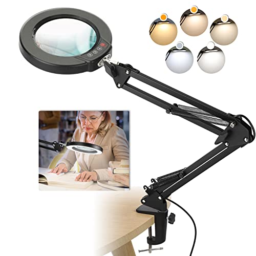 Krstlv 8X Magnifying Glass with Light and Clamp, Upgrade Button 5 Color Modes, Stepless Dimmable LED Lighted Desk Lamp, Hands Free Magnifier with Light and Stand for Craft Hobby Reading Close Work Krstlv 8X Magnifying Glass with Light and Clamp, Upgrade Button 5 Color Modes, Stepless Dimmable LED Lighted Desk Lamp, Hands Free Magnifier with Light and Stand for Craft Hobby Reading Close Work