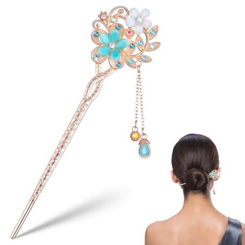 minkissy Vintage Hair Stick Opal Flower Hair Chopsticks Chinese Hairpin Jewelry for Women Ancient Pin Accessory for Buns Shopping Parties Celebrations 6.29 X 1.77 X 0.39 in