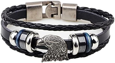 Eagle Bracelet for Men Women Eagle Gifts Vintage Rock Punk Animal Bangle Jewelry Hip Hop Gothic Bracelet Braided Cord Thick Solid Leather Wrap Bracelet Valentines Day Gift for Boyfriend (Eagle Bracelet for Men Black)