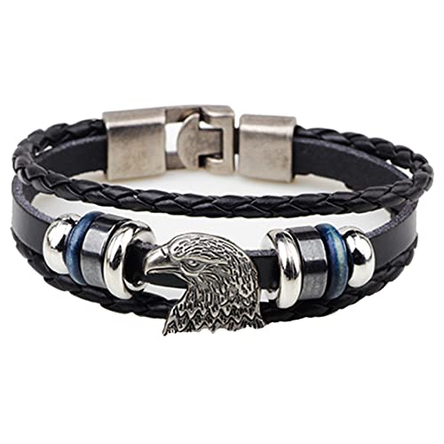 Eagle Bracelet For Men Women Eagle Gifts Vintage Rock Punk Animal Bangle Jewelry Hip Hop Gothic Bracelet Braided Cord Thick Solid Leather Wrap Bracelet Valentines Day Gift For Boyfriend (Eagle Bracelet For Men Black) #TOP15