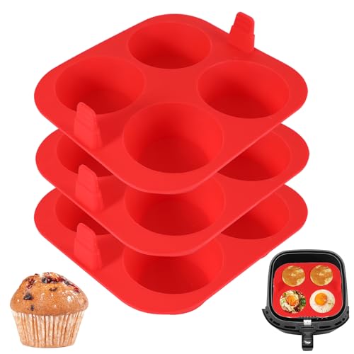 PCXWTLN 3 moldes para madalenas de silicone para 4 madalenas, sem BPA, antiaderente, apto para máquina de lavar louça, para madalenas, cupcakes, brownies
